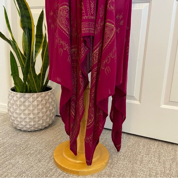 Strapless Dress w/Handkerchief Hem in Dark Pink + Gold - Picture 3 of 9